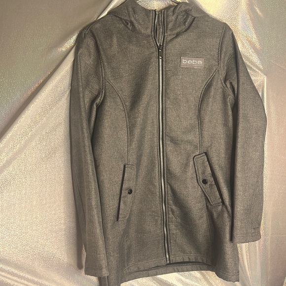 Bebe grey coat bling diamonds crystal Swarovski cute fall rain coat jacket y2k - Picture 3 of 9